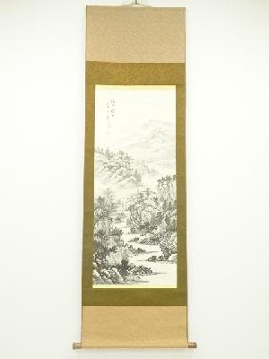 萬谷山人筆　山水　肉筆絹本掛軸